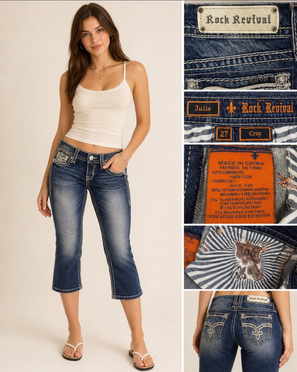 Y2K Indie Sleaze Rock Revival Julie Cropped Bootcut Jean 27 Medium Wash Low Rise